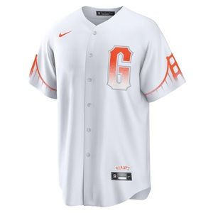 Men's San Francisco Giants Brandon Crawford Nike White City Connect Jersey.